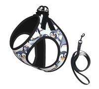 Many Cute Baby Penguins Sketch Printing Dog Summer Harness With Leash Set,Adjustable And Reflective Step-In Puppy Pet Vest Harnesses