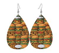 many cute burgers Pattern leather earrings | Water drop-shaped printed earrings, suitable for daily/party/dating scenes