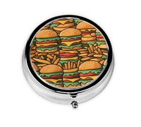 Many Cute Burgers Take-Along Pill Box, Portable Round Pill Box, fits in Your Purse Pocket Lightweight 3 Compartment Pill Box,