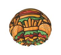 many cute burgers Women's shower cap, waterproof, reusable, with washable elastic cord, suitable for long hair and braids, ideal for showering.