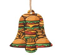 many cute burgers Wooden Bell Shape Ornaments 4 PCS Suitable For Hanging On Walls Doors And Windows