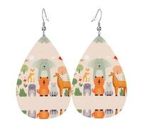 Many cute cartoon animals Pattern leather earrings | Water drop-shaped printed earrings, suitable for daily/party/dating scenes