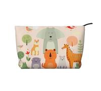 Many Cute Cartoon Animals Printed Corduroy Cosmetic Bag, Large Capacity Waterproof Travel toiletries Storage Bag