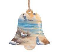 Many cute seagulls Wooden Bell Shape Ornaments 4 PCS Suitable For Hanging On Walls Doors And Windows