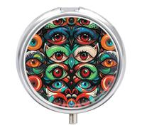 Many Evil Eyes Pill Box 3 Compartment Waterproof Pill Case with Mirror Portable for Purse Pocket Daily Medicine Vitamin Organizer Travel Med Container Holder for Fish Oil Supplements
