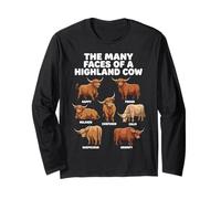 Many Faces of A Highland Cow Funny Highland Cattle Farmer Long Sleeve T-Shirt