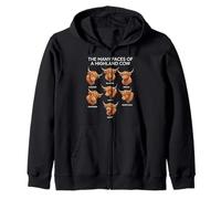 Many Faces Of A Highland Cow Funny Highland Cattle Farmer Zip Hoodie