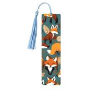 Many Foxes Print 5 Pc Artistic Bookmark Set for Women, Tassel Wooden Bookmarks Study Supplies