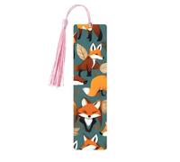 Many Foxes Print 5 Pc Artistic Bookmark Set for Women, Tassel Wooden Bookmarks Study Supplies