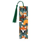 Many Foxes Print 5 Pc Artistic Bookmark Set for Women, Tassel Wooden Bookmarks Study Supplies