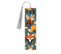 Many Foxes Print 5 Pc Artistic Bookmark Set for Women, Tassel Wooden Bookmarks Study Supplies