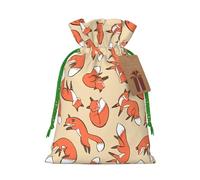 Many Foxes Print Christmas Bag Holiday Present Sack Xmas For Seasonal Decor Gift Wrapping