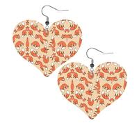 Many foxes Prints Leather Heart earrings Pendant Stylish and light Lightweight Dangle for Women Girls, One Size, Leather, No Gemstone