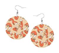 Many Foxes Prints Leather Round Earrings Pendant Stylish And Light Lightweight Dangle For Women Girls, One Size, Leather, No Gemstone