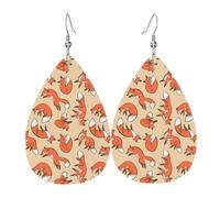 Many foxes Prints Leather Teardrop earrings Pendant Stylish and light Lightweight Dangle for Women Girls, One Size, Leather, No Gemstone