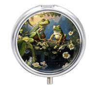 Many Frogs Pill Box 3 Compartment Portable Travel Pill Case with Mirror Round Metal Medicines Storage Container Pocket Medicine Box to Hold Vitamins Fish Oil