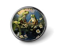 Many Frogs Sing on The Branches Badge Round Design, Cute ID Badge Holder for Woker, Metal Badge Brooch, Fashion Round Lapel Pins for Men Women Doctor Gift Backpacks And Coat Accessories