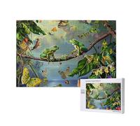Many Frogs Sing on The Branches Butterflies Printed 1000 Pieces Jigsaw Puzzle with Storage Box, Wooden Puzzle for Adults and Kids, Family Fun Decorative Game, 75x50 CM