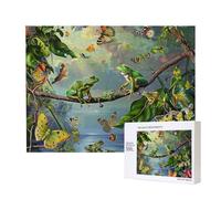 Many Frogs Sing on The Branches Butterflies Printed 500 Pieces Jigsaw Puzzle with Storage Box, Wooden Puzzle for Adults and Kids, Family Fun Decorative Game, 52x38 CM