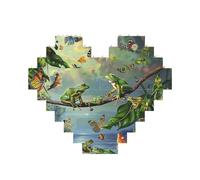 Many Frogs Sing on The Branches Butterflies Printed Jigsaw Puzzle 10.8x12.8 CM, Heart-Shaped Puzzle Challenging Game for Adults Gifts, Family Fun Decorative Wall Decor