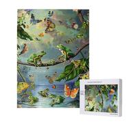 Many Frogs Sing on The Branches Butterflies Printed Jigsaw Puzzle with Storage Box, Wooden Puzzle for Adults and Kids, 500 Pieces Family Fun Decorative Game, 38x52 CM