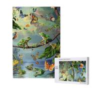 Many Frogs Sing on The Branches Butterflies Printed Jigsaw Puzzle with Storage Box, Wooden Puzzle for Adults and Kids, 1000 Pieces Family Fun Decorative Game