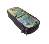 Many Frogs Sing on The Branches Butterflies Prints Leather Pencil Case & Cosmetic Organizer Pouch with Zipper - Waterproof School Supplies, Travel Makeup Bag, Stationery Gift for Students, Women