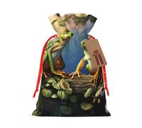 Many Frogs Sing on The Branches Christmas Gift Bags with Tags & Ribbon Ties, Xmas Drawstring Candy Treat Bag Christmas Gifts Sacks Reusable Gift Wrapping Bags for Holiday Party Favors Medium
