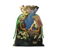 Many Frogs Sing on The Branches Christmas Gift Bags with Tags & Ribbon Ties, Xmas Drawstring Candy Treat Bag Christmas Gifts Sacks Reusable Gift Wrapping Bags for Holiday Party Favors Medium
