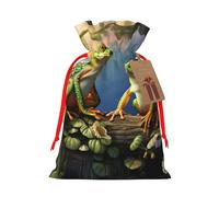 Many Frogs Sing on The Branches Christmas Gift Bags with Tags & Ribbon Ties, Xmas Drawstring Candy Treat Bag Christmas Gifts Sacks Reusable Gift Wrapping Bags for Holiday Party Favors Medium