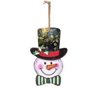 Many Frogs Sing on The Branches Christmas Snowman Door Decorations, Indoor Outdoor Wooden Snowman Board Painting Plaque Christmas Joy Sign, Cute Snowman Ornaments for Hanging Wall Holiday Decor
