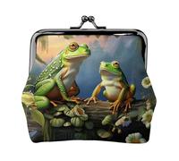 Many Frogs Sing on The Branches Coin Purse for Women, Small PU Leather Change Purse with Kiss Lock, Vintage Coin Wallet Card Holder, Mini Coin Pocket Pouch Change Holder for Travel, Party