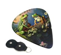 Many Frogs Sing on The Branches Guitar Picks 6 Pcs, 0.46mm Thickness Celluloid Plectrum with Leather Picks Holder, Personalized Guitar Pick for Bass Electric Acoustic Guitars Lovers Gift