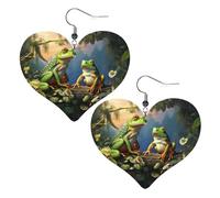 Many Frogs Sing on The Branches Leather Earrings Dangle Drop for Women Lightweight Heart Dangle Earrings Jewelry Fashion Pendant and Valentine Birthday Party Gift
