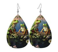 Many Frogs Sing on The Branches Leather Earrings Dangle Drop for Women Lightweight Teardrop Dangle Earrings Jewelry Fashion Pendant and Valentine Birthday Party Gift