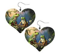 Many Frogs Sing on The Branches Leather Earrings for Women Heart Dangle Earrings Lightweight Drop Earring Jewelry Gift