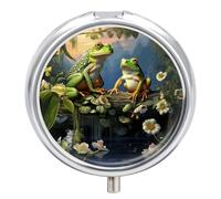 Many Frogs Sing on The Branches Pill Box Medicine Pill Organizer 3 Compartment Daily Pill Case Small Pill Container Round Pill Holder Travel Pill Box Metal Pill Case for Purse Pocket