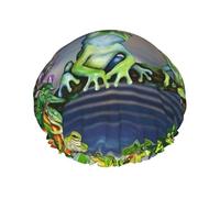 Many Frogs Sing On The Branches Print Premium Double Layer Shower Cap For Women With Reusable Shower Cap For Hair - Waterproof Plastic Cap - Shower Caps For Long, Short And Curly Hairs