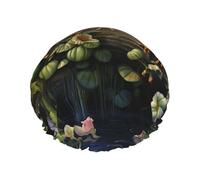 Many Frogs Sing on The Branches Shower Cap for Women Double Layers Thick Hair Caps Reusable Waterproof Bath Caps with Elastic Band Hair Hat Washable Shower Hat for Men Women Spa Salon