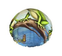 Many Frogs Sing on The Branches Shower Caps for Women Reusable Waterproof Shower Bonnet Large Elastic Bath Caps DoubleBathing Hair Caps Designed for all Hair Lengths with PEVA Lining