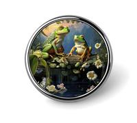 Many Frogs Sing on The Branches Summer Butterflies Lake Water Badges Circle with Button Design, Personalized Picture Pin Brooches, Round Badge Holders for Decorate Hat Shirt Clothing Bag Accessories