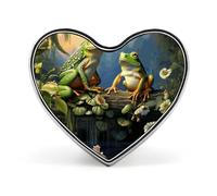 Many Frogs Sing on The Branches Summer Butterflies Lake Water Badges Heart with Button Design, Personalized Picture Pin Brooches, Heart Badge Holders for Decorate Hat Shirt Clothing Bag Accessories