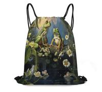Many Frogs Sing on The Branches Summer Butterflies Lake Water Drawstring Backpack Gym Trip Cinch Sack for Unisex Waterproof Shoe Bags for Travel Honeycomb Fabric Drawstring Bag 16x 20 Inch for Swimmin