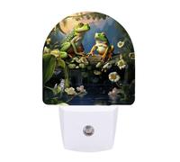 Many Frogs Sing on The Branches Summer Butterflies Lake Water Night Lights Plug Into Wall, LED Nightlights Auto On/Off Dusk to Dawn Sensor, Energy Efficient Night Lamp Soft Glow for Hallway Bedroom Ba