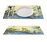 Many Frogs Sing on The Branches Summer Butterflies Lake Water Placemats PVC Kitchen Place Mat Heat Resistant Table Mats Anti Slip Place Mats Cute Pattern Desk Mat Waterproof Dining Placemat for Indoor