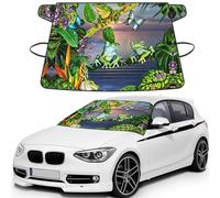 Many Frogs Sing On The Branches Summer Butterflies Lake Water Print Car Windshield Sun Shade, Oxford Winter Windshield Cover For Snow Ice Uv Secure For All-Season