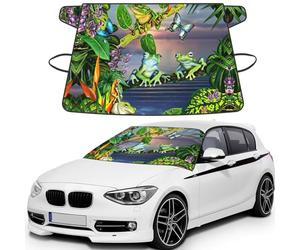 Many Frogs Sing On The Branches Summer Butterflies Lake Water Print Car Windshield Sun Shade, Oxford Winter Windshield Cover For Snow Ice Uv Secure For All-Season