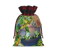 Many Frogs Sing On The Branches Summer Butterflies Lake Water Print Christmas Imitation Burlap Gift Bag With Drawstring And Gift Tag,For Wrapping Candies