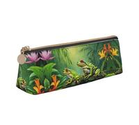 Many Frogs Sing On The Branches Summer Butterflies Lake Water Print Leather Pencil Case,Fountain Pen Case,Personalised Portable Big Capacity Study Pencil Case For Secondary School Girls Boys