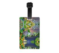 Many Frogs Sing On The Branches Summer Butterflies Lake Water Print Luggage Tags for Suitcase PVC Travel Baggage Bag Tag Name Identify Labels for Women Men